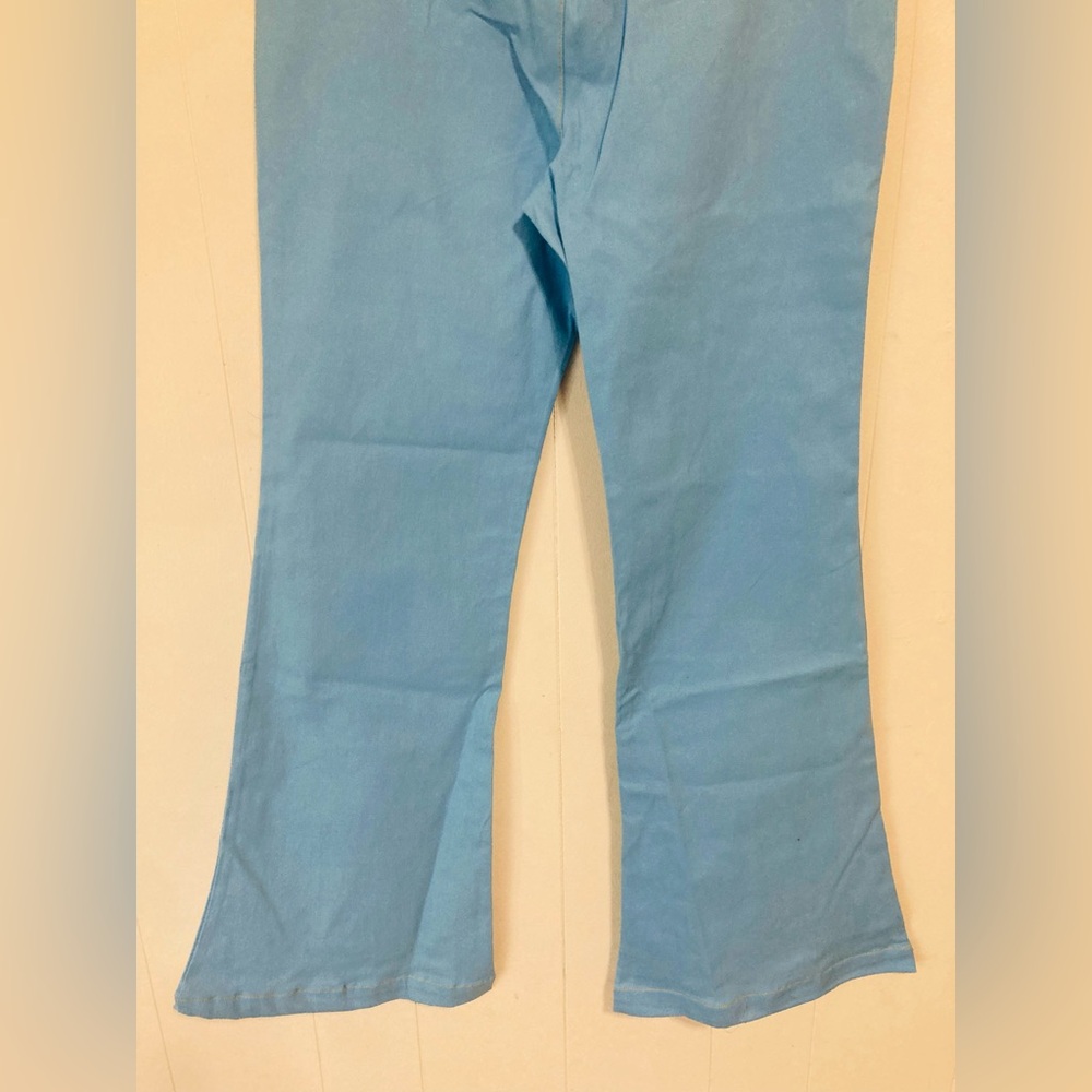 Unique Vintage X Smiley Cotton Blue & Brown Embroidered Flare Pants Large - Picture 10 of 14